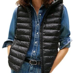 Tommy Hilfiger XL Black Down-Filled Quilted Vest NO HOOD Gorpcore Cozy Preppy
